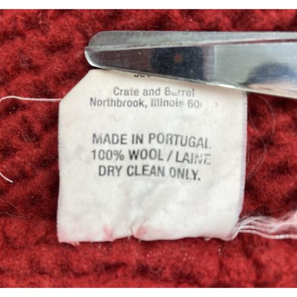 Crate & Barrel Wool Baby Blanket Brick Red Fringe Soft Waffle Portugal Kristina - Picture 6 of 13